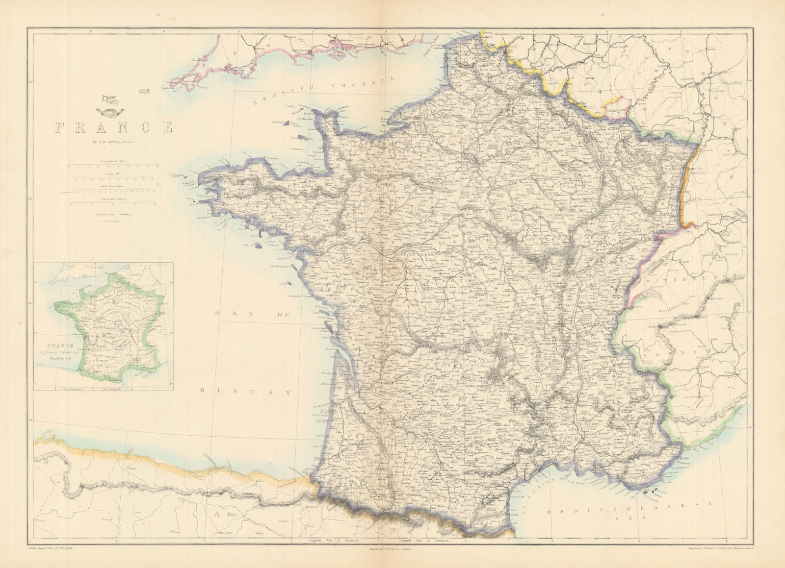 FRANCE. Prior to the annexation of Savoie & Comte de Nice. JW LOWRY 1863 map